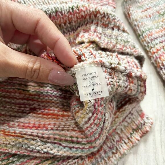 Peruvian Connection Multicolor Scoop Neck 3/4 Sleeve Cotton Knit Sweater S - Picture 4 of 4